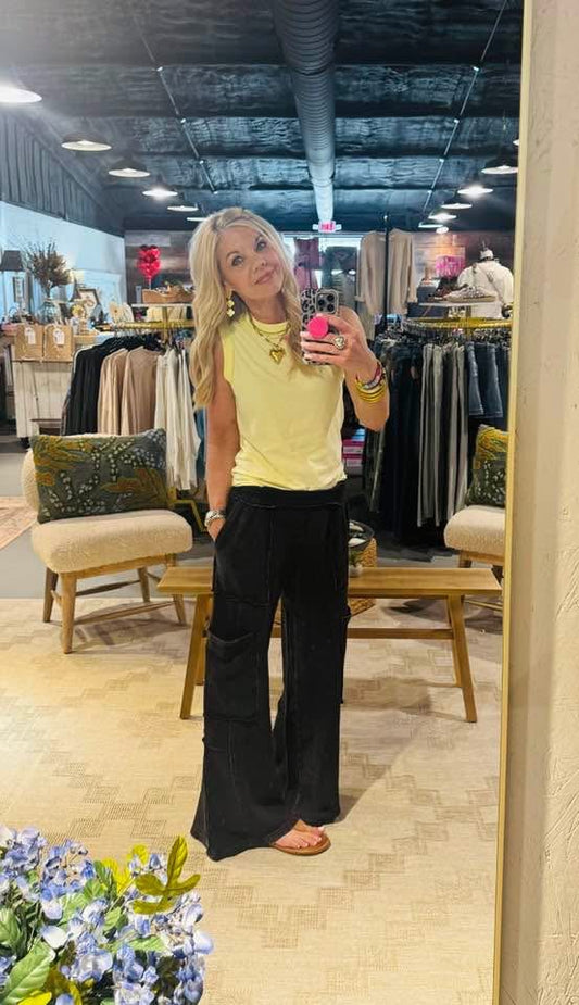 Mineral Washed Wide Leg Cargo Pants Black