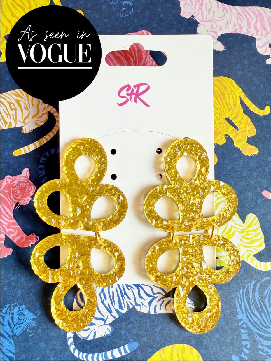 Gold Lamé Acrylic Janey Dangle Earring