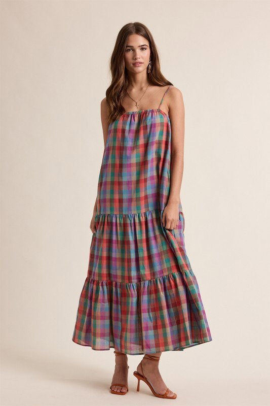 Plaid Maxi Dress with Adjustable Straps