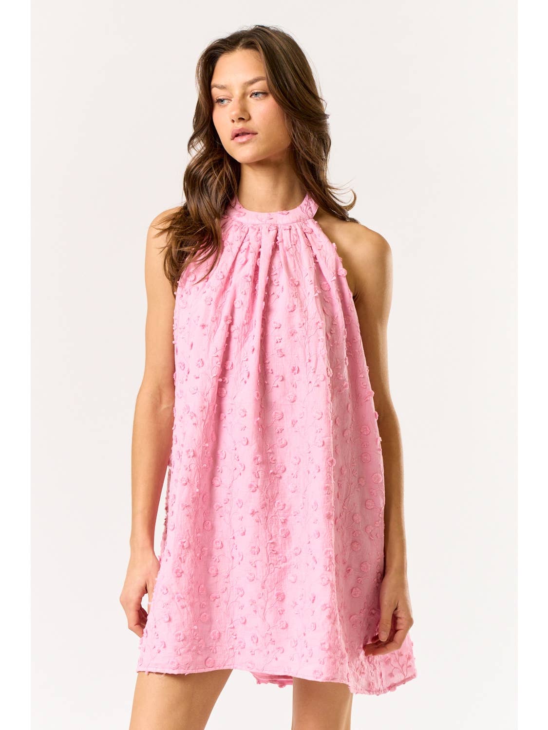 Floral Textured Halter Babydoll Dress