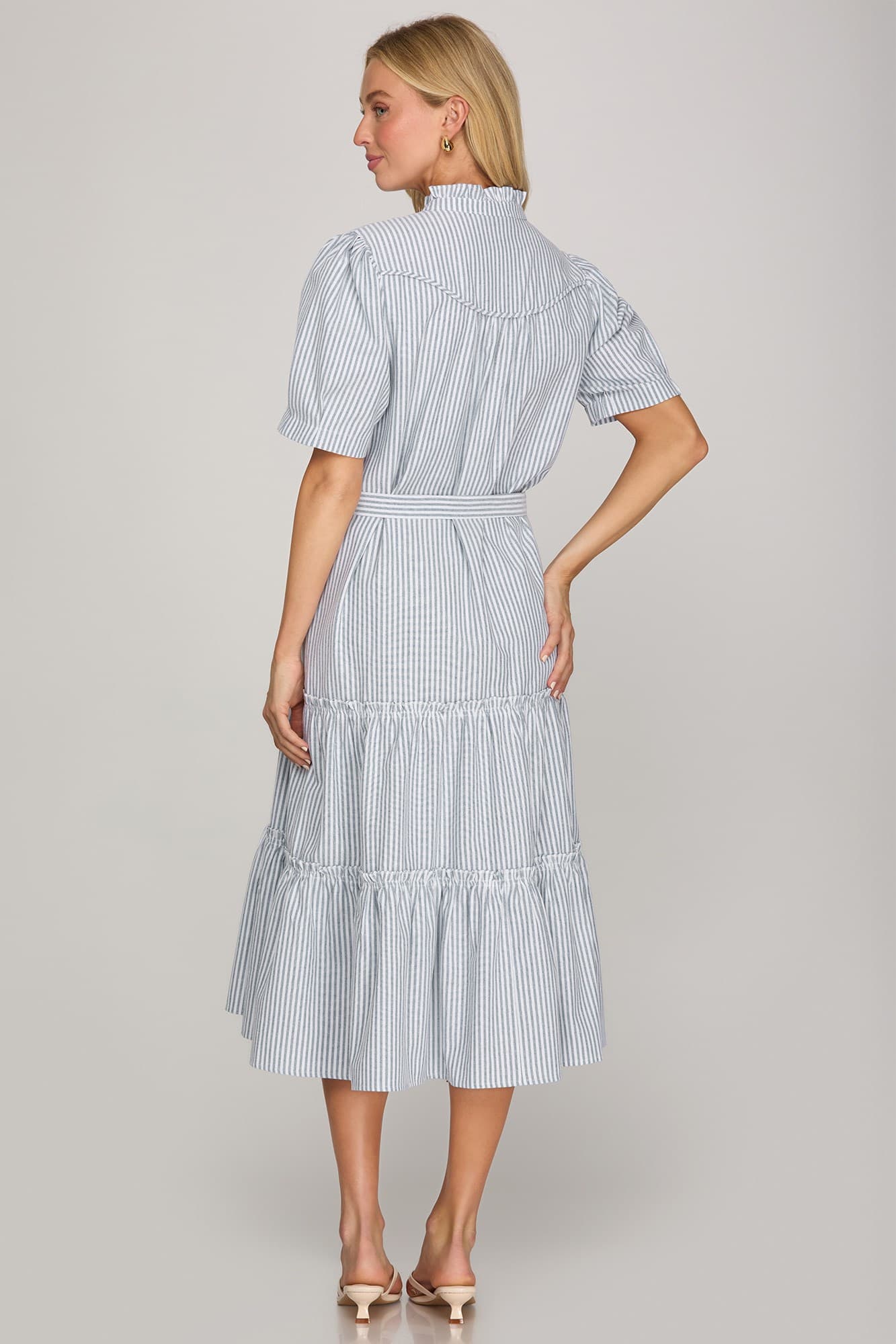 Short Sleeve Striped Midi Dress