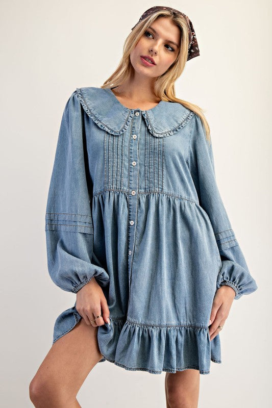 EE15 Snow Washed Pintuck Denim Dress