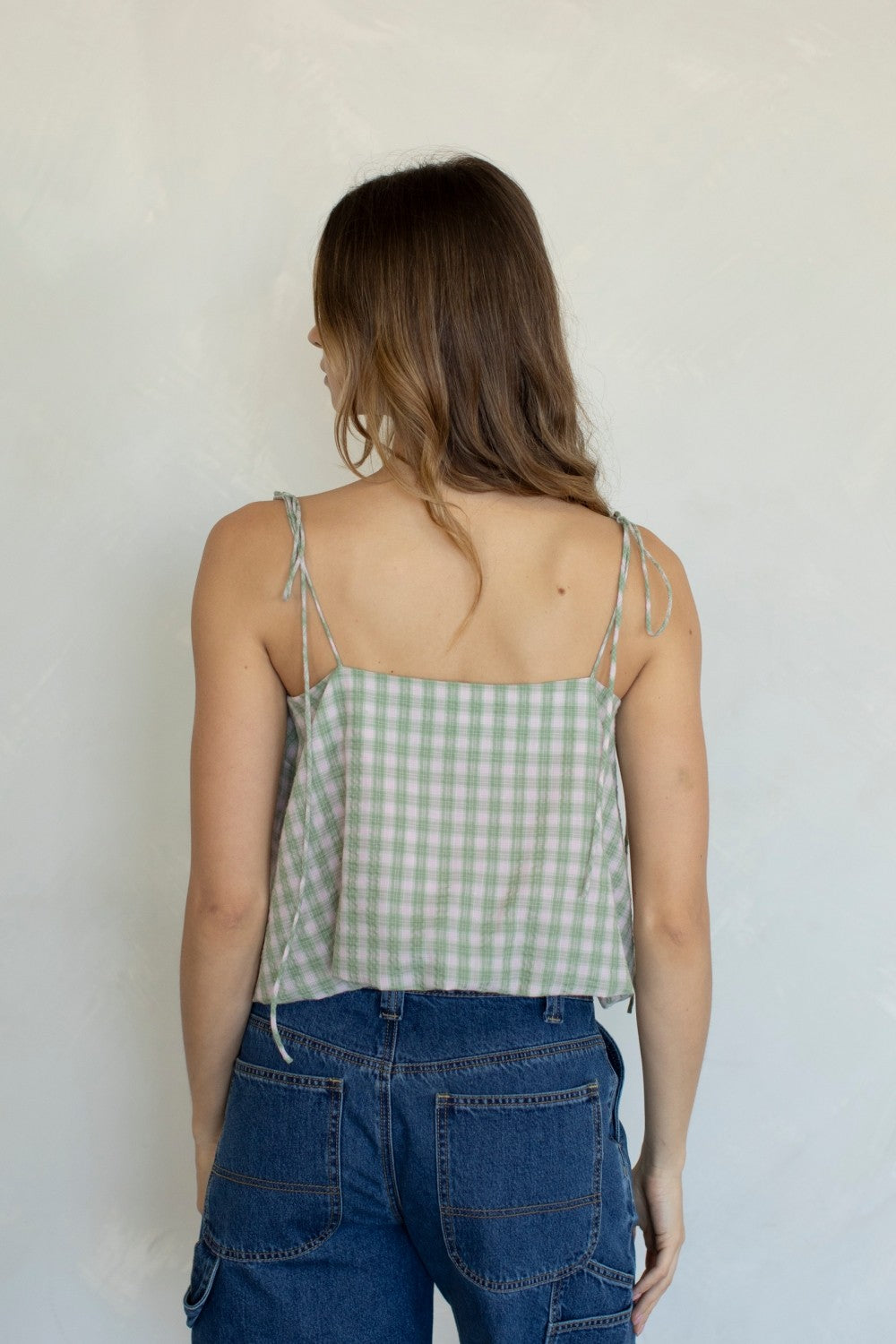 Pink/Green Bubble Hem Checkered Top