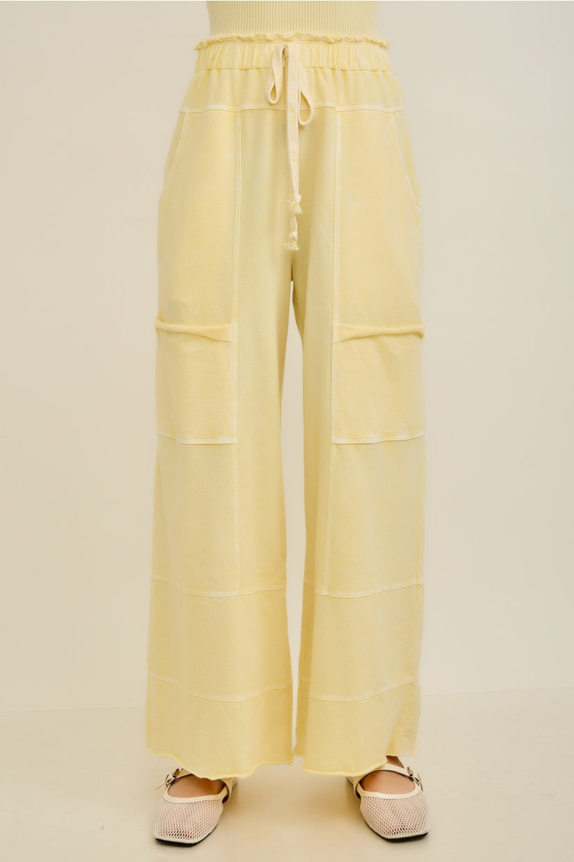Butter YellowMineral Washed Wide Leg Pants