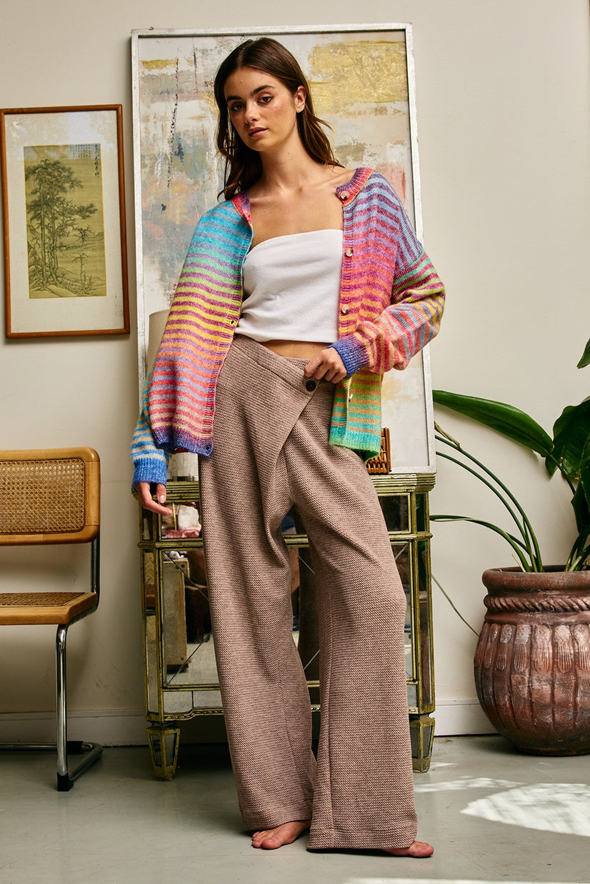 Space-Dye Striped Button-Down Cardigan