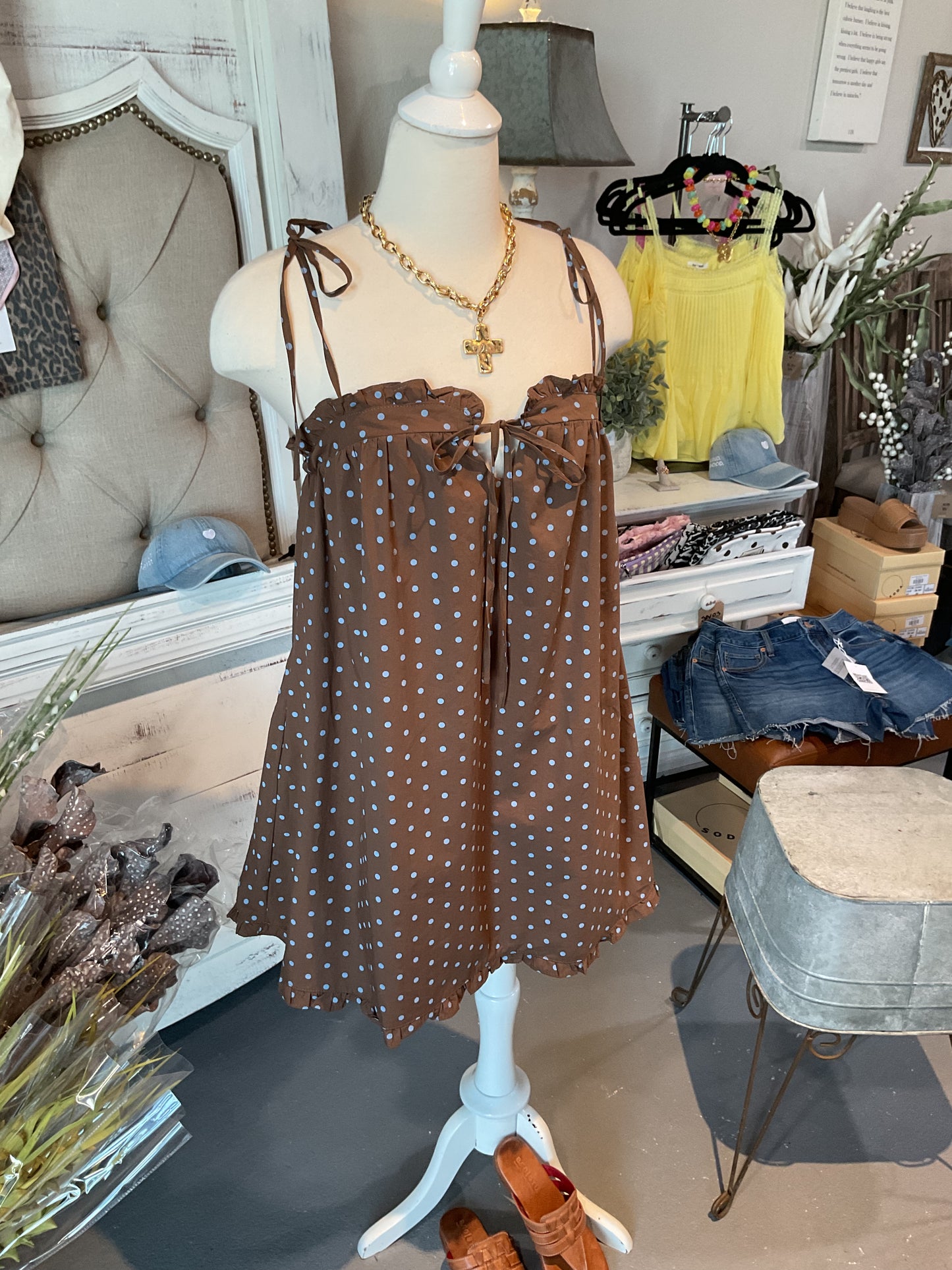 Polly Polka Dot Mini Dress Chocolate