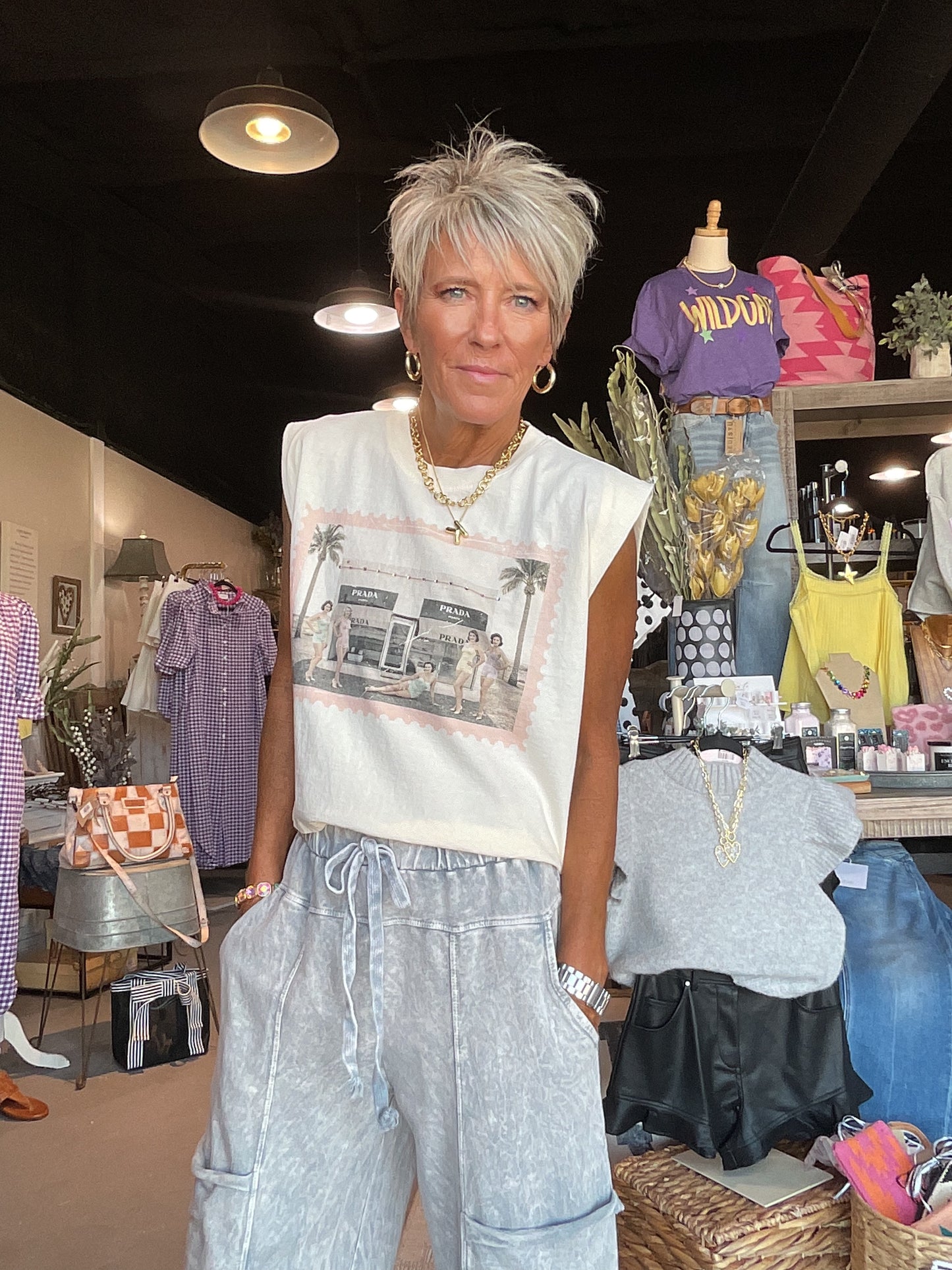 Mineral Wash Wide Leg Pants Silver Grey