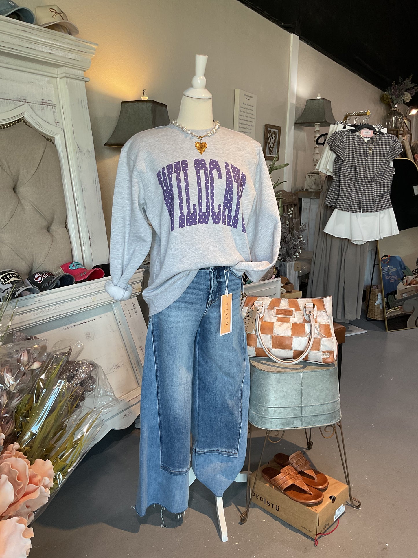 Heather Grey and Purple Polka Dot Sweatshirt