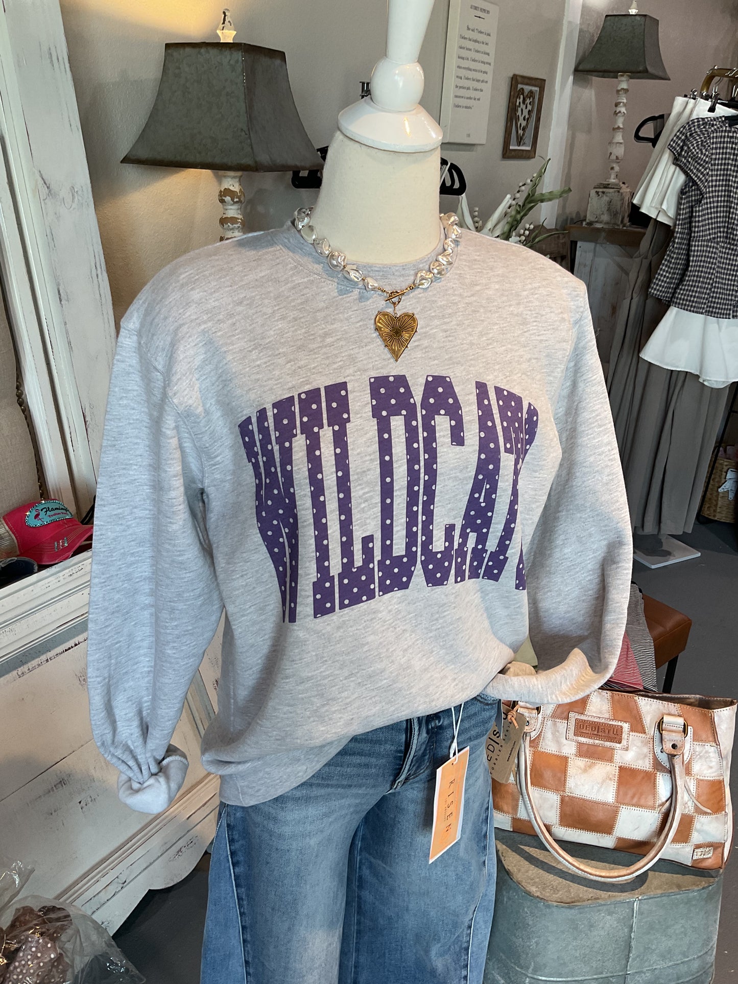 Heather Grey and Purple Polka Dot Sweatshirt