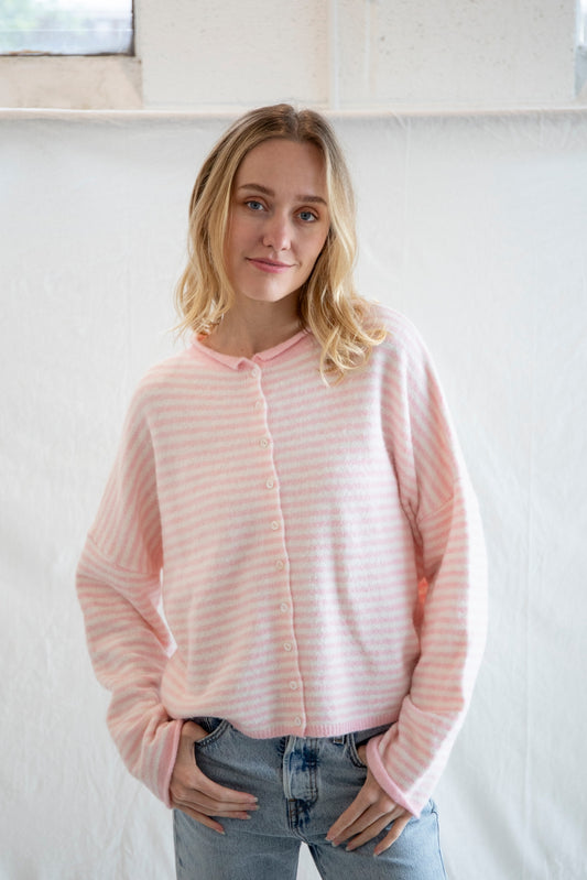 Piper Cardigan Pink Mini Striped
