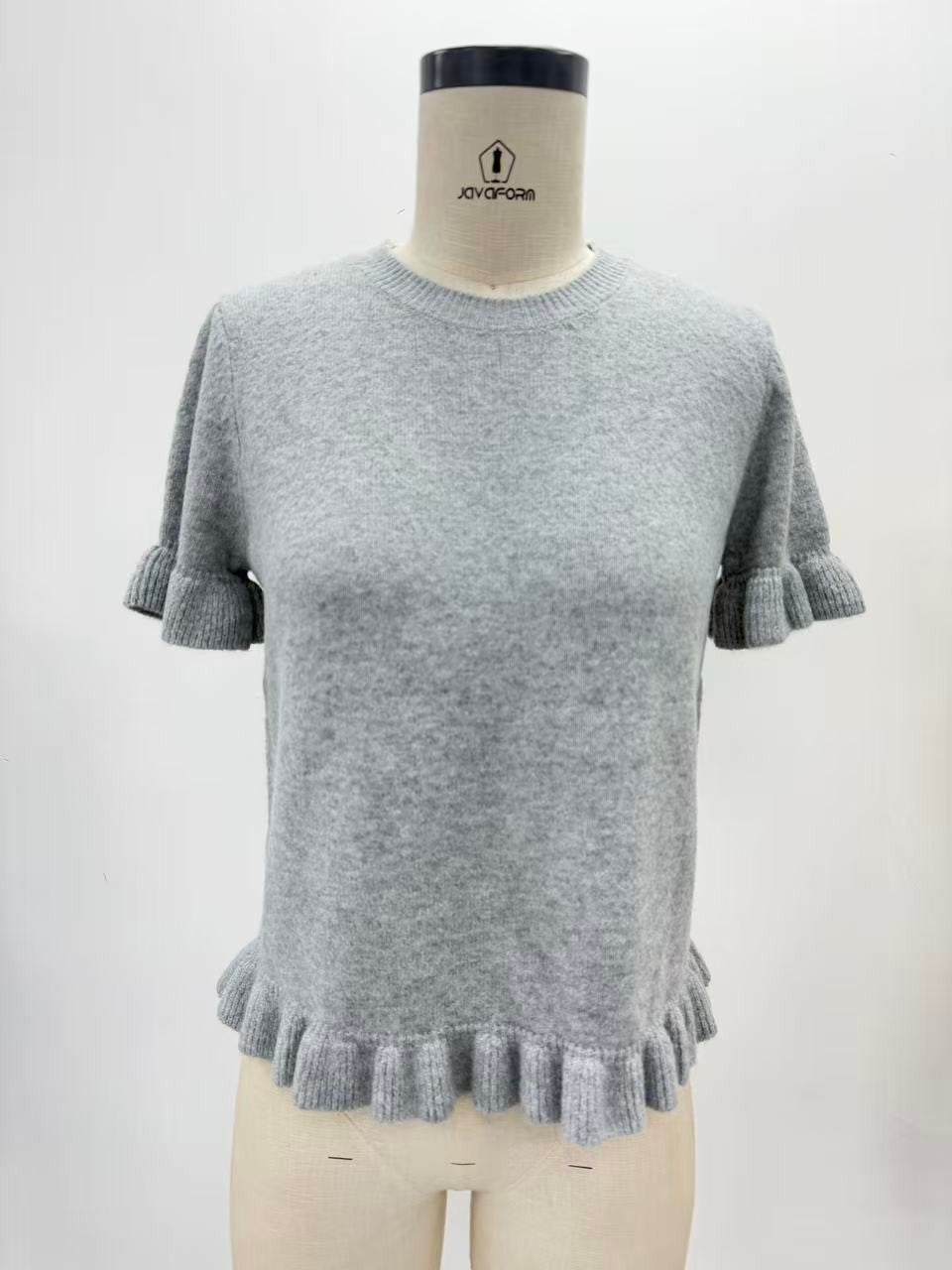 Ruffled Hem Short Sleeve Sweater Top
