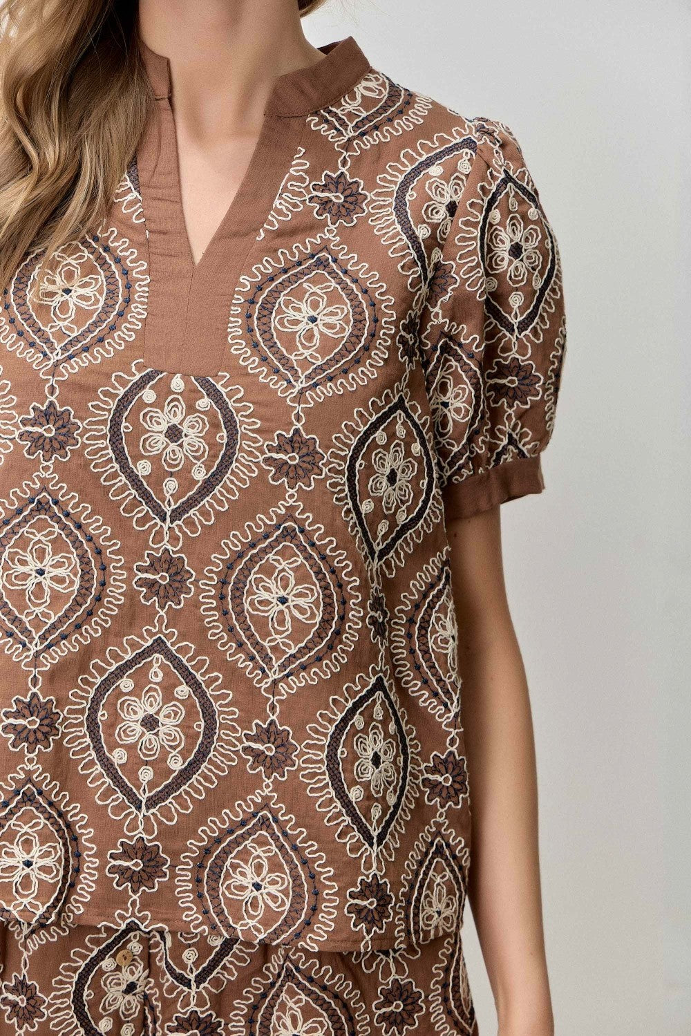 Mocha Woven Puff Sleeve Top