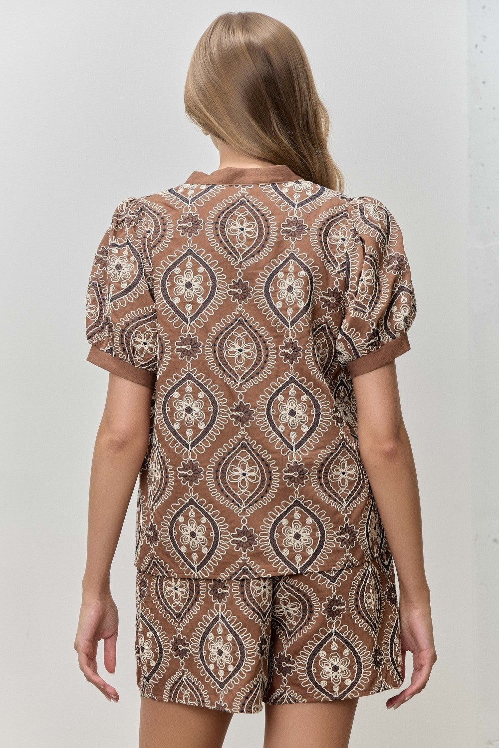 Mocha Woven Puff Sleeve Top