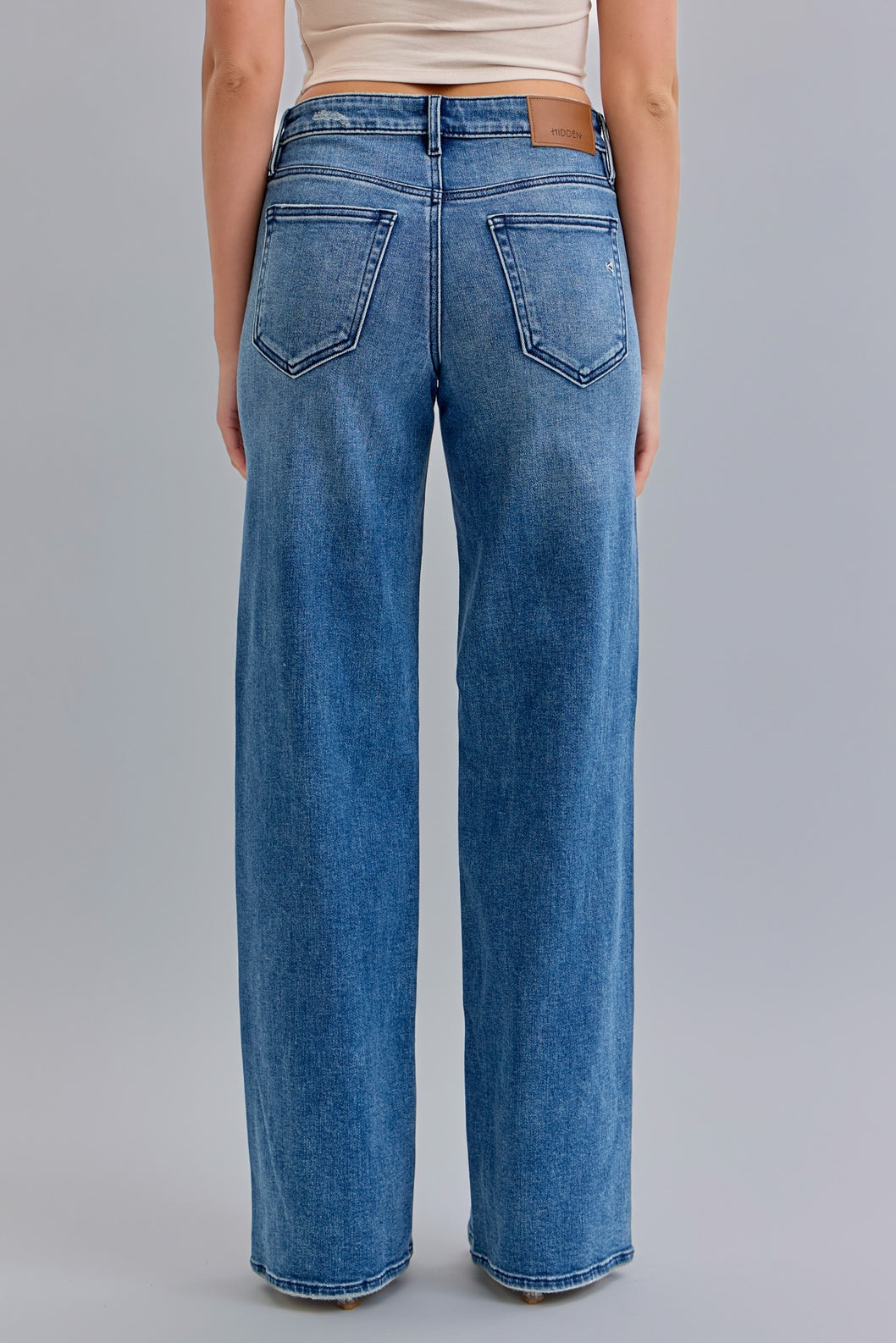 Dark Wash Mid Rise Distressed Dad Jean