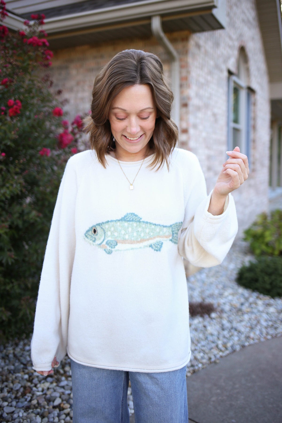 Beige Fish Intarsia Cozy Sweater
