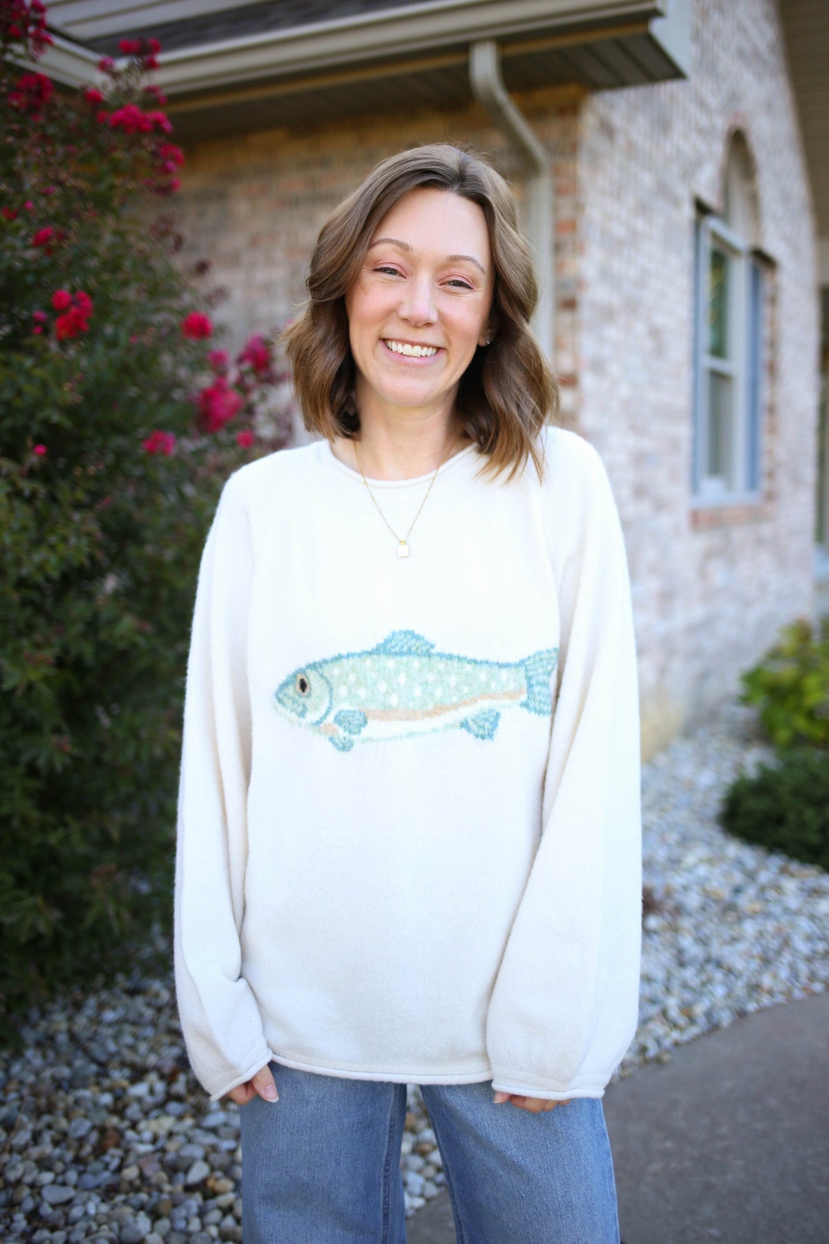 Beige Fish Intarsia Cozy Sweater