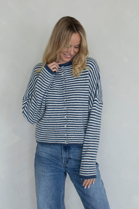 Piper Cardigan Denim Mini Striped