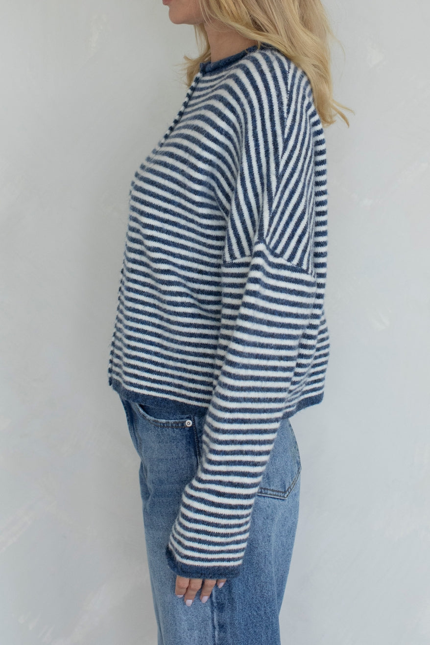 Piper Cardigan Denim Mini Striped