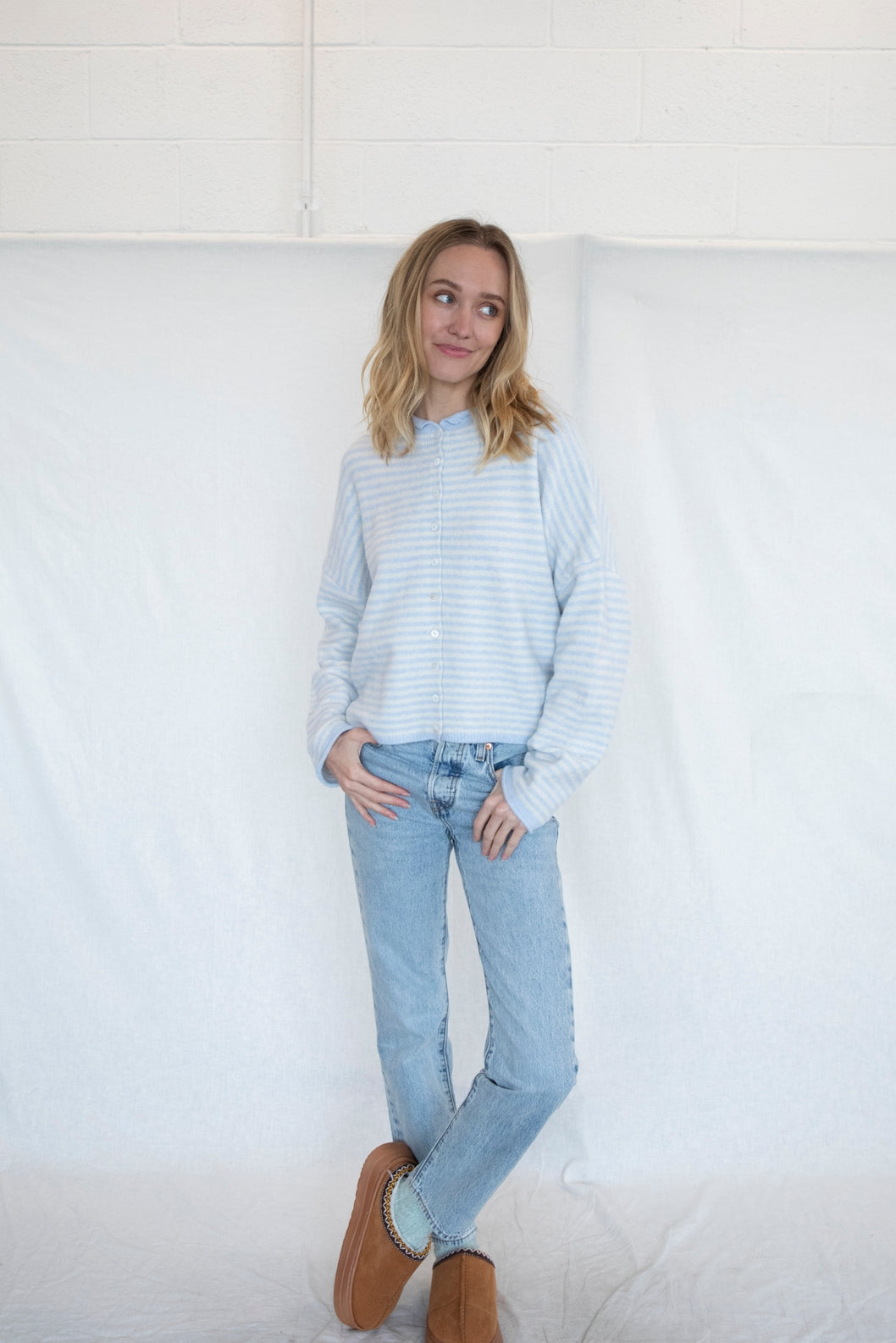 Piper Cardigan Light Blue Mini Striped