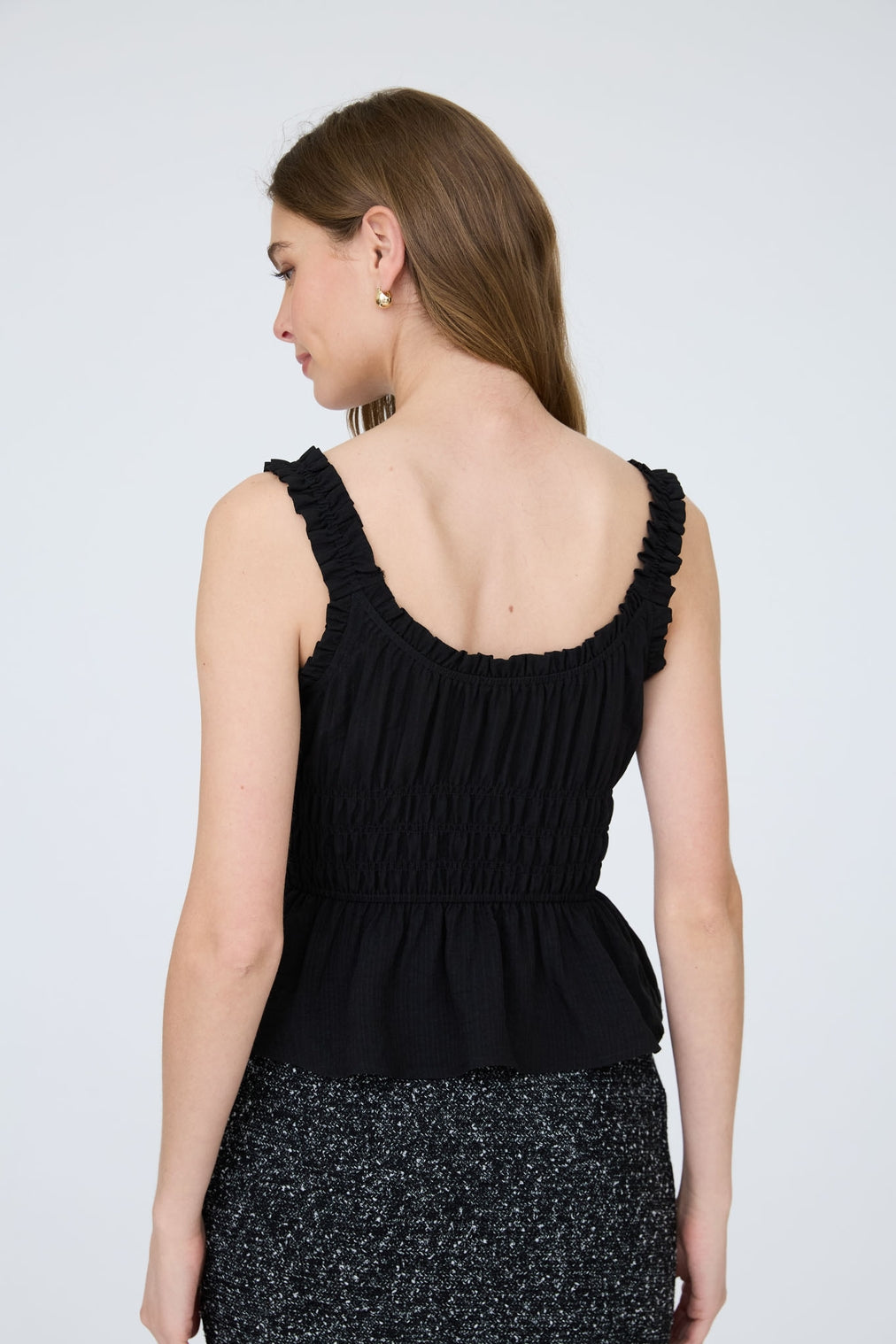 Ruffled Front Tie Shirred Waist Tank Top