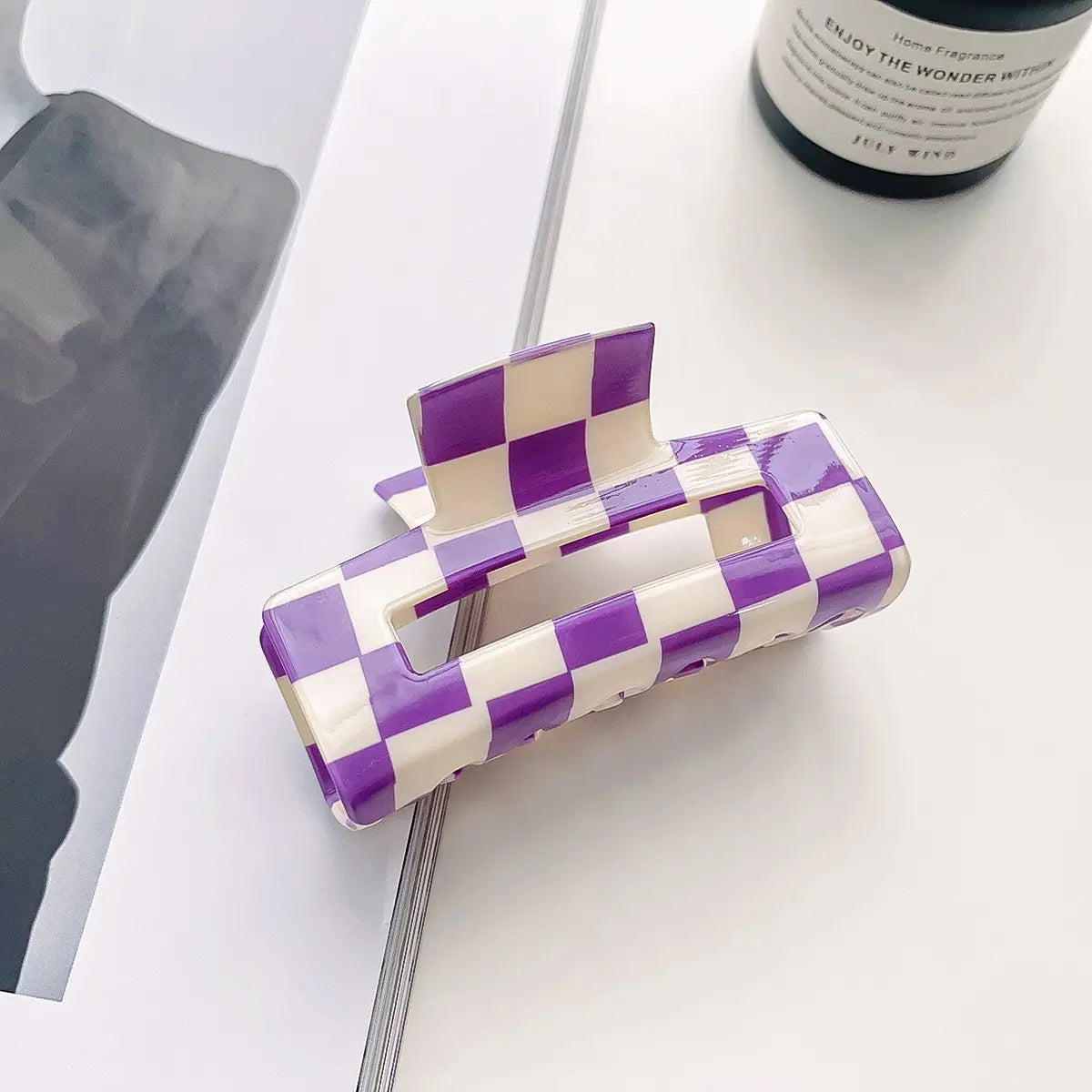 Purple Checkerboard Hair Claw
