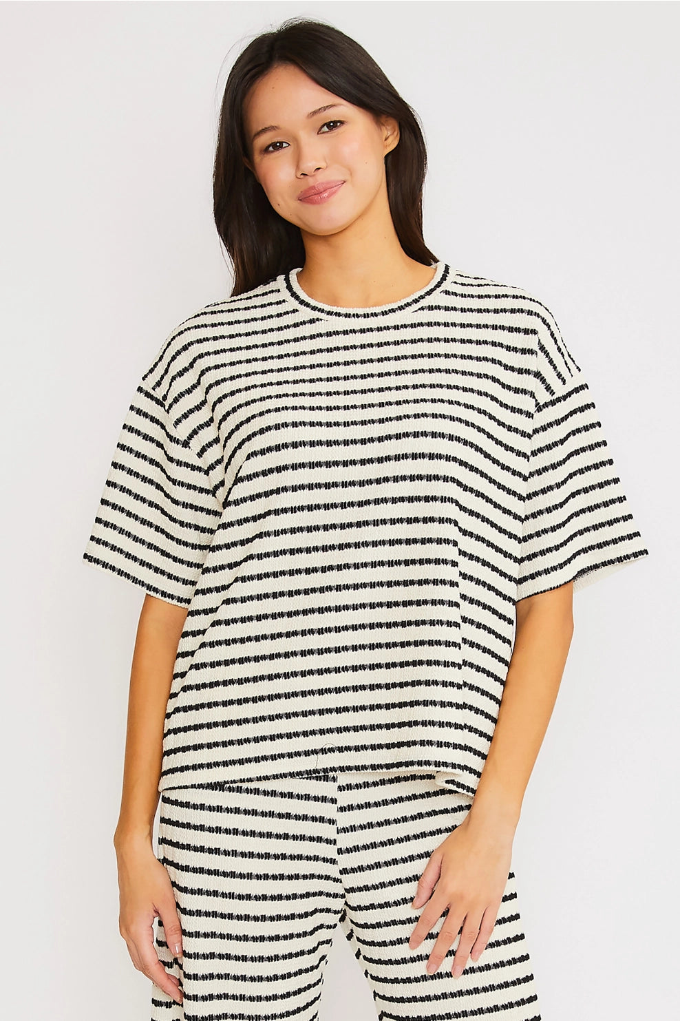 Striped Puckered Oversized Tee