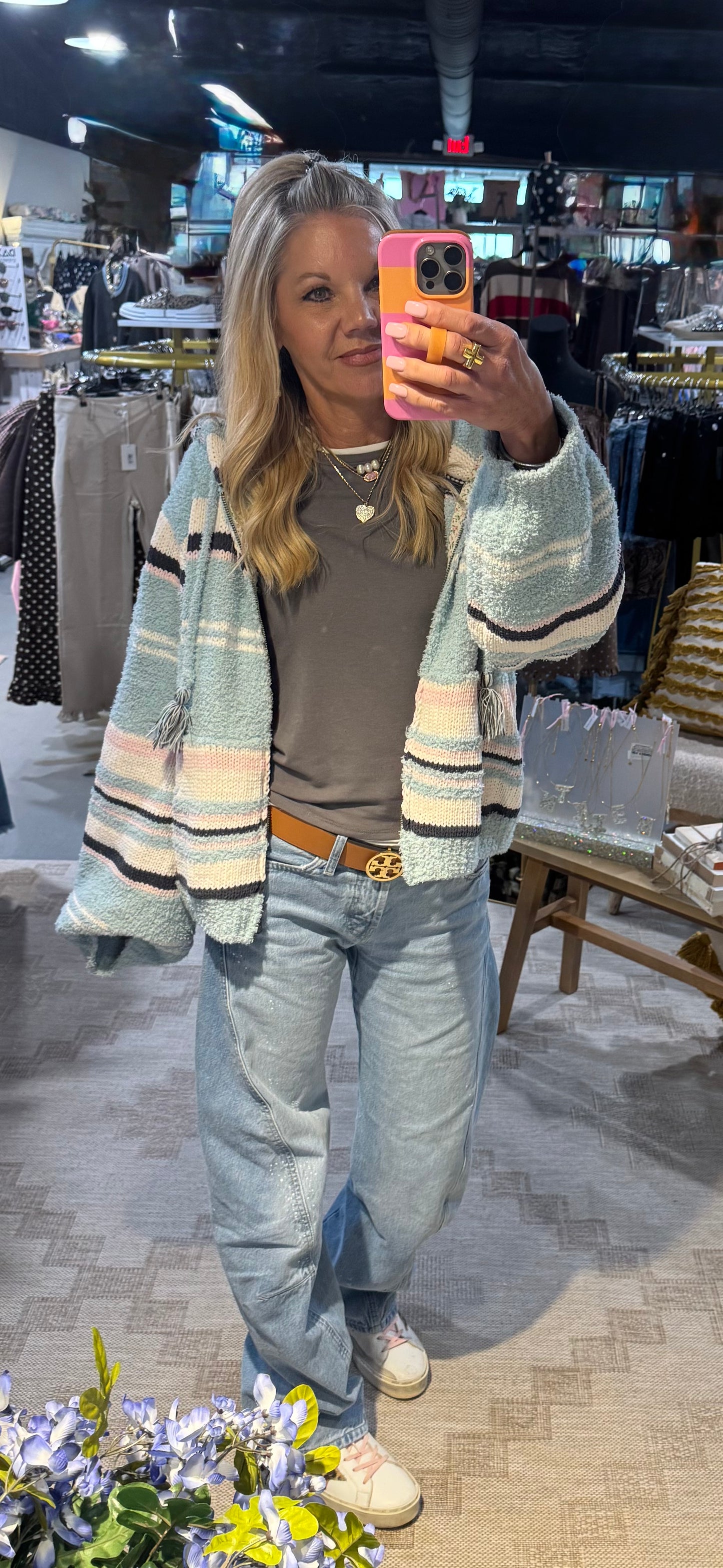 Sky Blue Multi Striped Sweater Hoodie